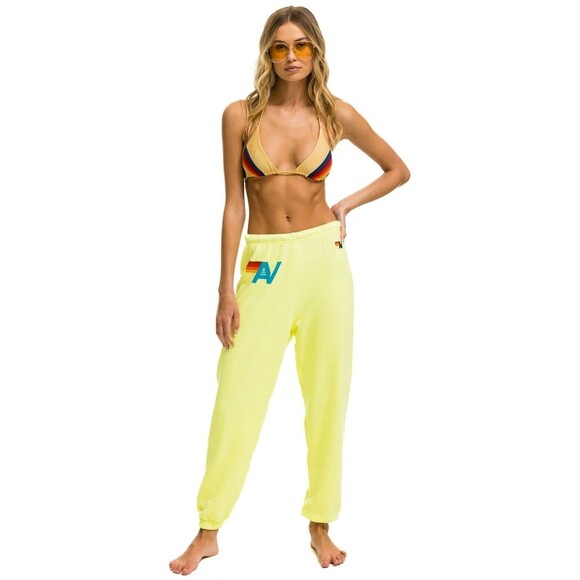 Aviator Nation Pants - Aviator Nation Signature Logo Jogger Sweatpants Neon Yellow XS Bolt Stripe Retro